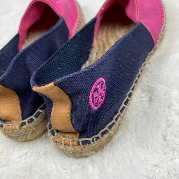 Tory Burch Pink & Navy Blue Canvas Espadrilles - Picture 5 of 8